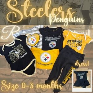 ‼️SOLD‼️🖤💛 Pittsburgh Steelers + Penguins Baby Bundle | Outfit Set with Dress |